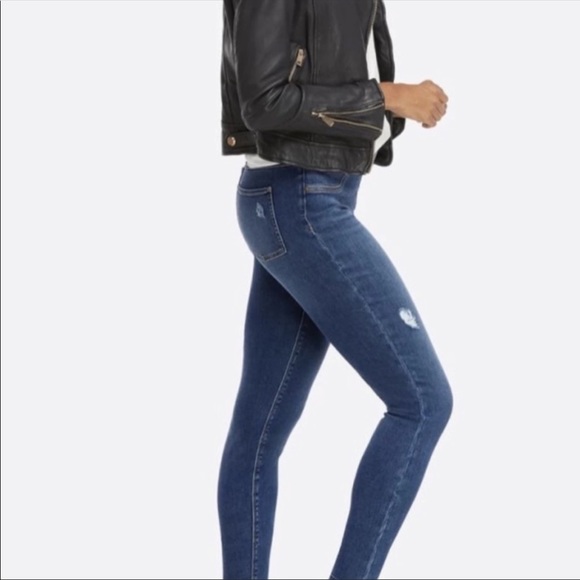 SPANX Denim - Spanx Distressed Ankle Skinny Jeans Jeggings Medium Blue Raw Hems